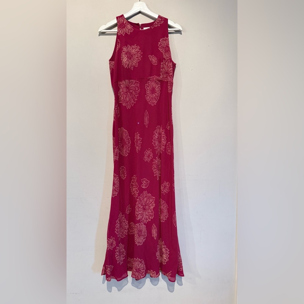 VINTAGE Y2K Women 100% Silk Dress KAZU Red Floral Party Cocktail S Travel